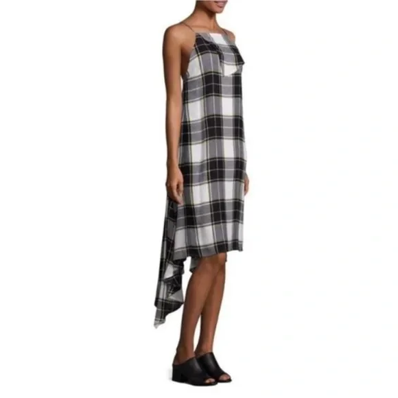 Public School Lilu Draped Plaid Dress Size 8 Color: Black| White|Yellow Plaid - Picture 2 of 8